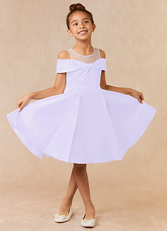 Azazie Shirin Flower Girl Dresses Lilac A-Line Off the Shoulder Matte Satin Dress image1