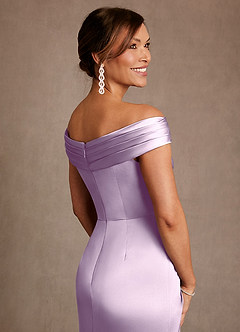 Azazie Bedford Mother of the Bride Dresses Frosted Lilac Sheath Pleated Stretch Satin Dress image6