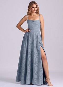 Azazie Elle Jurken voor bruidsmeisjes Jurk van Bloemen Burn-out met A-Lijn Geplooid Stoffig Blauw image1