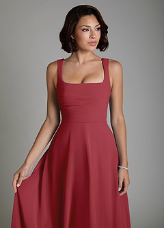 Azazie Azaria Bridesmaid Dresses Pomegranate A-Line Corset Chiffon Dress image3
