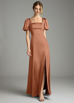 Azazie Fyona Vestidos de damas de honor Vestido de Bronceador de Satén Elástico de Corte en A con Plisado image7