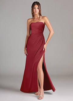 Azazie Aliani Bridesmaid Dresses Pomegranate Sheath Strapless Chiffon Convertible Dress image1