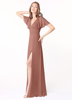 Azazie Kimber Bridesmaid Dresses Cedar Rose A-Line Flounce Sleeve Chiffon Dress image3