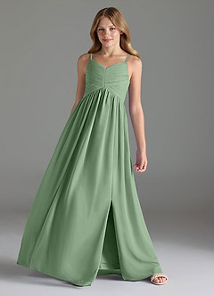 Azazie Alia Junior Robe Trapèze en Mousseline de soie Plissée Matcha image4