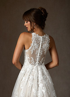Azazie Melrose Wedding Dresses Diamond White A-Line Sweetheart Lace Tulle Dress image12