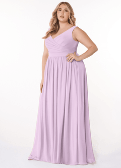 Azazie Keyla Bridesmaid Dresses Frosted Lilac A-Line V-Neck Pleated Chiffon Dress image8
