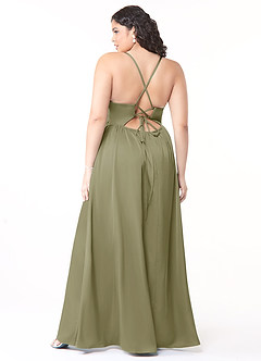 Azazie Raya Bridesmaid Dresses Pistachio A-Line V-Neck Pleated Stretch Satin Dress image8