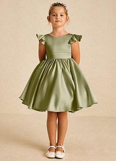 Azazie Tootsie Flower Girl Dresses Moss Green A-Line Bow Matte Satin Dress image3
