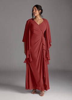 Azazie Manuella Vestidos para mãe da noiva Vestido Ferrugem de Chiffon de Linha A com Decote em V Plissado image12