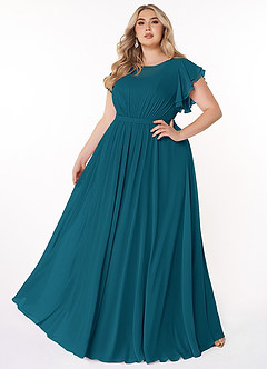 Azazie Daphne Bescheidene Brautjungfernkleider A-Linie Gekräuselt Chiffon Bodenlänge Kleid image6