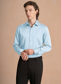front Julian Sky Blue Stretch Satin Dress Shirt