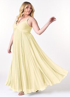 Azazie Raychelle Bridesmaid Dresses Lemon Sorbet A-Line V-Neck Chiffon Dress image10