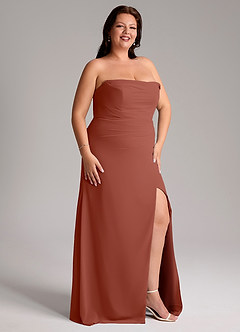 Azazie Leonis Vestidos de madrinha de casamento Vestido Castanho Aloirado de Chiffon de Bainha com Sem alças image14