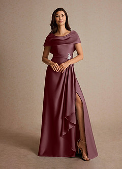 Azazie Branford Abiti per la Madre della Sposa Abito A-Line in Raso Elasticizzato Plissettato Sangria image7