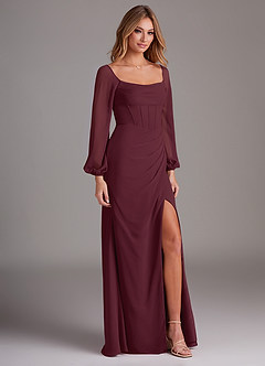 Azazie Charissa Bridesmaid Dresses Cabernet Sheath Long Sleeve Chiffon Dress image5