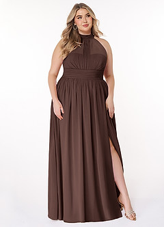 Azazie Iman Brautjungfernkleider A-Linie A-Linie Gerüscht Chiffon Kleid Ganache image11