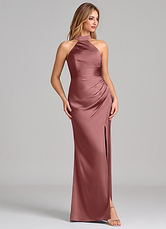 Azazie Karlotta Bridesmaid Dresses Amethyst Sheath Pleated Stretch Satin Dress image5