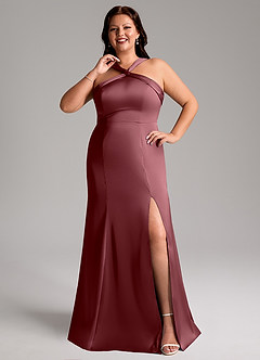 Azazie Rue Bridesmaid Dresses Desert Rose A-Line Pleated Stretch Satin Dress image8