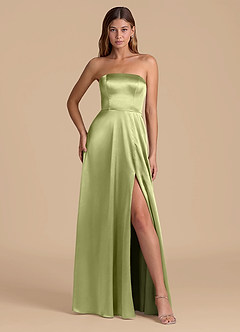 Azazie Wren Bridesmaid Dresses Pistachio A-Line Strapless Metallic Satin Dress image4