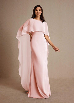 Azazie Milfred vestidos de madre de la novia Vestido de Rosa Rubor de Satén Elástico de Recto con Cuello de barco image3