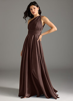 Azazie Charlize Abiti da Damigella Abito A-Line in Raso Elasticizzato Monospalla Ganache image4