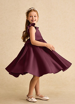 Azazie Dumpling Flower Girl Dresses Cabernet A-Line Bow Matte Satin Dress image5