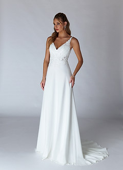 Azazie Clementina Wedding Dresses Diamond White A-Line V-Neck Sequins Stretch Crepe Dress image3