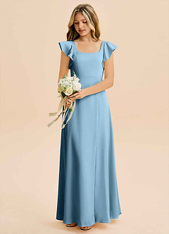 Azazie Bondi Junior Steel Blue A-Line Side Slit Stretch Satin Dress image5