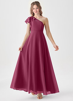 Azazie Arabella Junior Abito A-Line in Chiffon Increspato Gelso image1