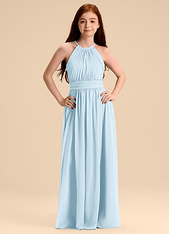 Azazie Malone Junior A라인 주름진 쉬폰 플로어 길이 주니어 신부 들러리 드레스 image7