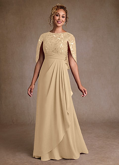 Azazie Beckley Kleider für die Brautmutter A-Linie Spitze Chiffon Kleid Champagner image3
