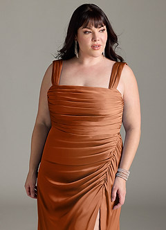 Azazie Jesaphine Bridesmaid Dresses Copper Sheath Bow Stretch Satin Dress image12