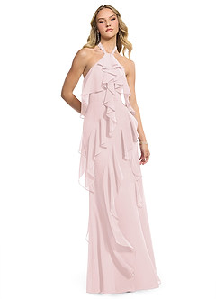 Azazie Velma Bridesmaid Dresses Blushing Pink A-Line Side Slit Chiffon Dress image3