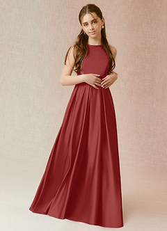 Azazie Arianthe Junior Rust A-Line with Pockets Matte Satin Dress image1