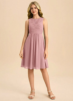 Azazie Skyla Junior Linia A Pofałdowany Szyfon Mini Młodsza druhna Sukienka image3