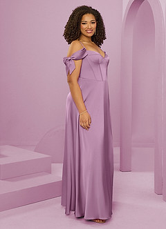 Barbie ♥ Azazie Bridesmaid Dresses Wisteria A-Line Off the Shoulder Stretch Satin Dress image12