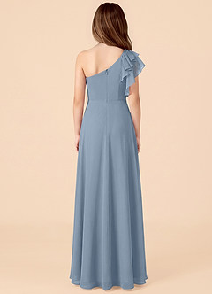 Azazie Arabella Junior Dusty Blue A-Line Ruched Chiffon Dress image2