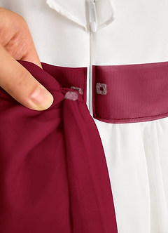 Azazie Dani Flower Girl Dresses Ivory Burgundy A-Line Bow Chiffon Dress image8