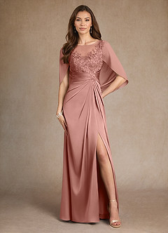 Azazie Hera Mother of the Bride Dresses Rosette A-Line Lace Stretch Satin Dress image1