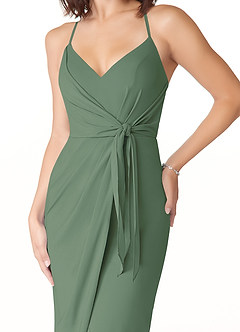 Azazie Ollie Bridesmaid Dresses Eucalyptus Sheath Ruched Stretch Chiffon Dress image4