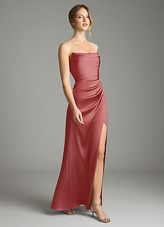 Azazie Leonis Jurken voor bruidsmeisjes Converteerbaar Jurk van Stretch Satijn met Zeemeermin Geplooid Antieke Roos image6