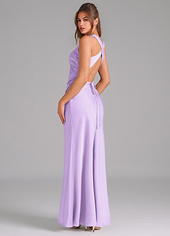 Azazie Evadne Bridesmaid Dresses Lilac A-Line Pleated Stretch Satin Dress image5