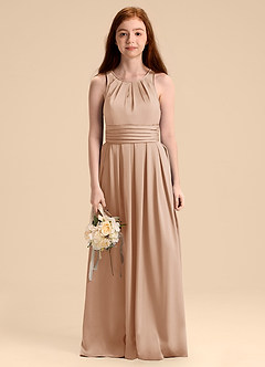 Azazie Bibiane Junior English Rose A-Line Pleated Stretch Satin Dress image6