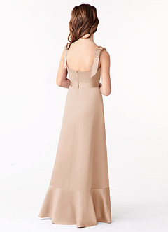 Azazie Barbara Junior Blushing Pink A-Line Bow Matte Satin Dress image3