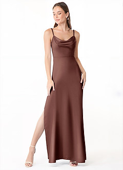 Azazie Alaija Brautjungfernkleider Meerjungfrau-Linie Seitliche Cut-Outs Stretch-Satin Kleid Espresso image4