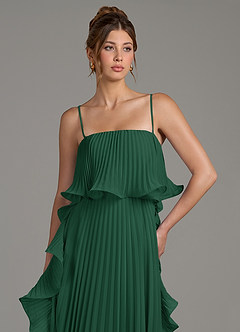Azazie Alexia Abiti da Damigella Abito A-Line in Chiffon Drappeggiato Verde Scuro image2