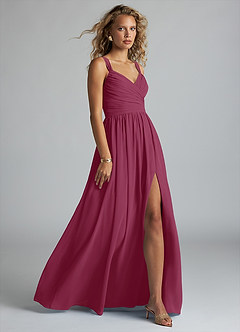 Azazie Aziza Bridesmaid Dresses Mulberry A-Line V-Neck Pleated Chiffon Dress image3