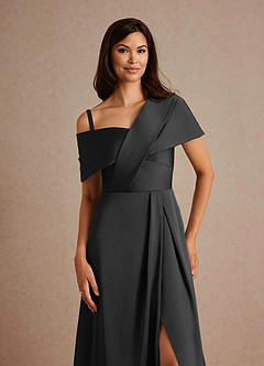 Azazie Milton At-home Try On Dresses Black A-Line Pleated Stretch Satin Dress image3