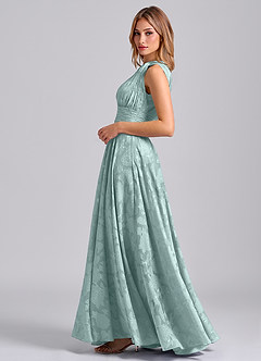 Azazie Charlize Bridesmaid Dresses Mist A-Line One Shoulder Floral Burnout Dress image3