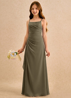 Azazie Cannoli Girls Formal Abiti da Ragazza di Fiori Abito A-Line in Chiffon Plissettato Willow Green image3